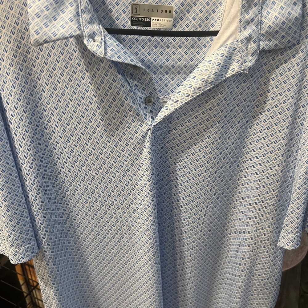 PGA Tour Men's Light Blue Patterned Polo